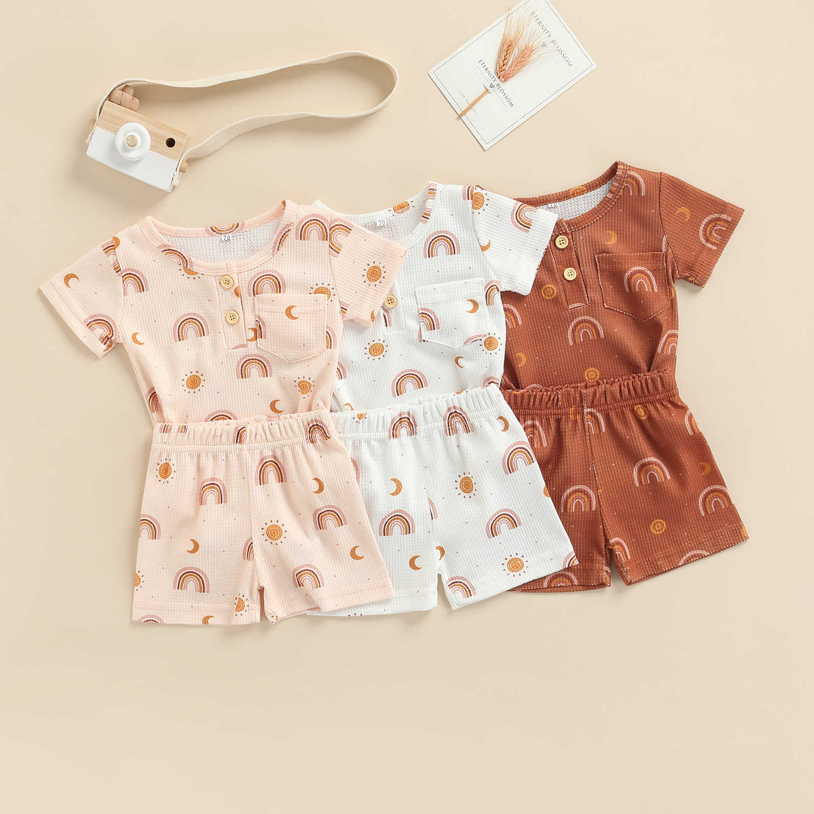 Clothing Sets New Baby Casual Clothes Set Romper Pants Suit Short Sleeve Buttons Rainbow Print Shirt Loose Shorts Summer Toddler Outfit, White
Clothing Sets New Baby Casual Clothes Set Romper Pants Suit Short Sleeve Buttons Rainbow Print Shirt Loose Shorts Summer Toddler Outfit, White