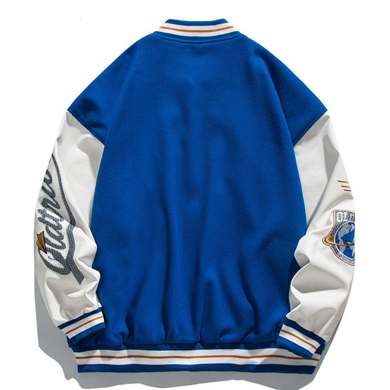 Men's Jackets Men Woman Spring Fall Varsity Epaulettes Embroidery Loose Baseball Uniform Couple Blue Retro Leather Sleeve Bomber Coats 230213