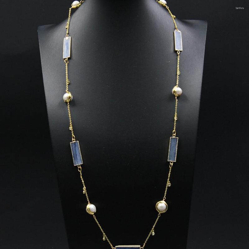 Pendant Necklaces GuaiGuai Jewelry Freshwater Natural White Pearl Blue Kyanites Stone Connector Chain Long Necklace Sweater For Lady
Pendant Necklaces GuaiGuai Jewelry Freshwater Natural White Pearl Blue Kyanites Stone Connector Chain Long Necklace Sweater For Lady