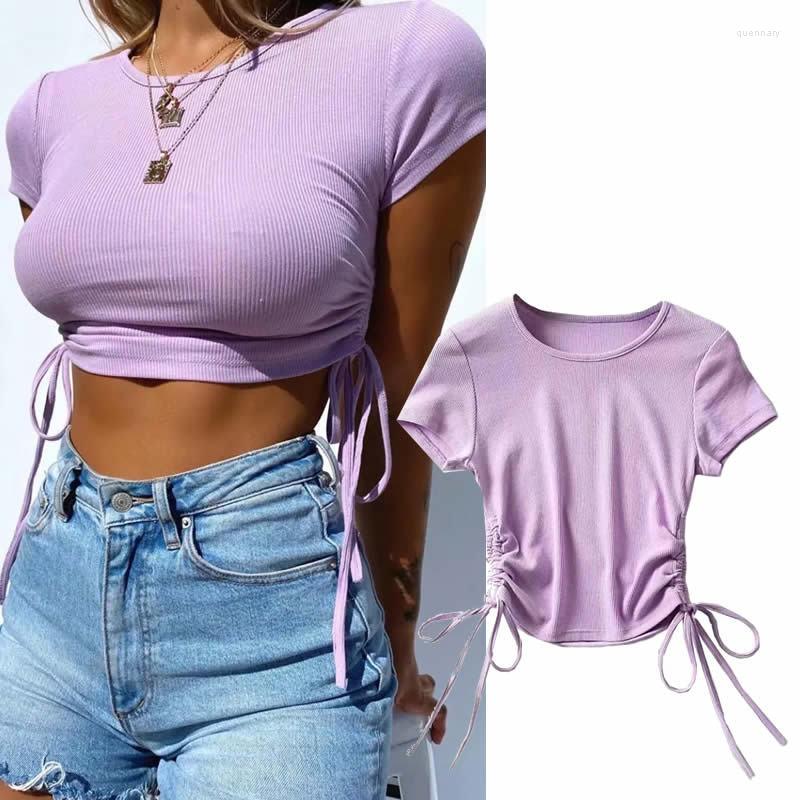 Women' T Shirts Sexy Round Neck Short Slim Hem Drawstring Female Short-Sleeved T-shirt Solid Color Bottoming Shirt, Green
Women' T Shirts Sexy Round Neck Short Slim Hem Drawstring Female Short-Sleeved T-shirt Solid Color Bottoming Shirt, Green