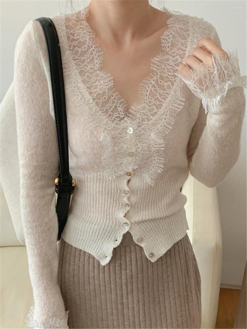 Women's Knits 2023 Korean Sexy Fashion Vintage Sweater Lace Women Long Sleeve Autumn Winter Knitted V-Neck Cardigans Elegant Tops ZY7396, Yellow
Women's Knits 2023 Korean Sexy Fashion Vintage Sweater Lace Women Long Sleeve Autumn Winter Knitted V-Neck Cardigans Elegant Tops ZY7396, Yellow