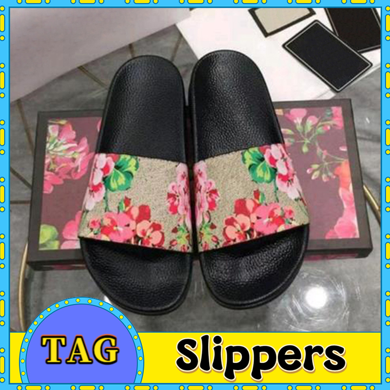 Top Designer Men Slippers Women Black Floral Canvas Green Blue Flowers Web Rubber Slide Slipper Fashion Luxury Beach Scuffs Summer Bathroom Home Causal Slipper