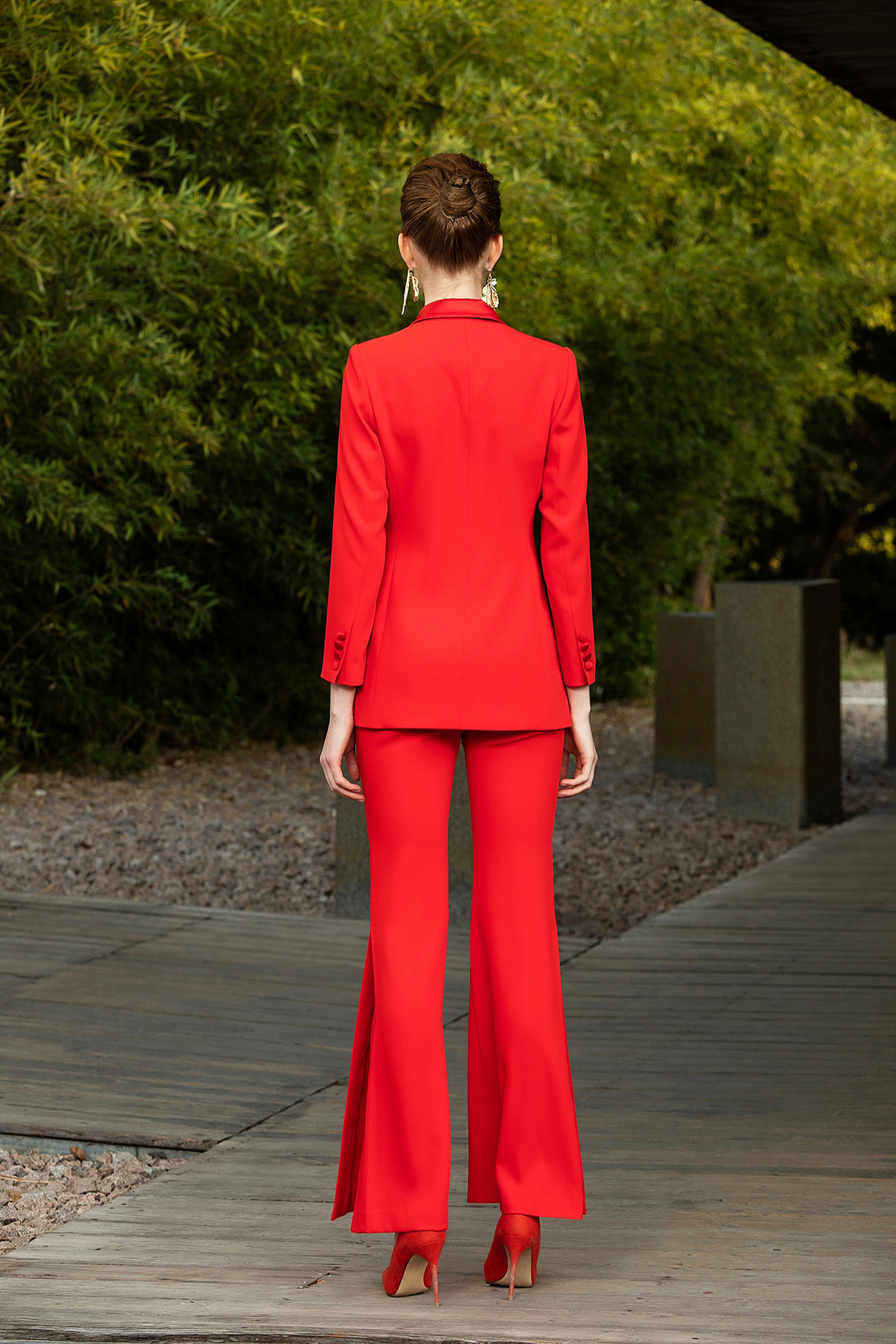 Bright Red Tailored Women Pants Suits Spring Prom Party Wear Blazer For Wedding Loose Trousers 2 Pieces