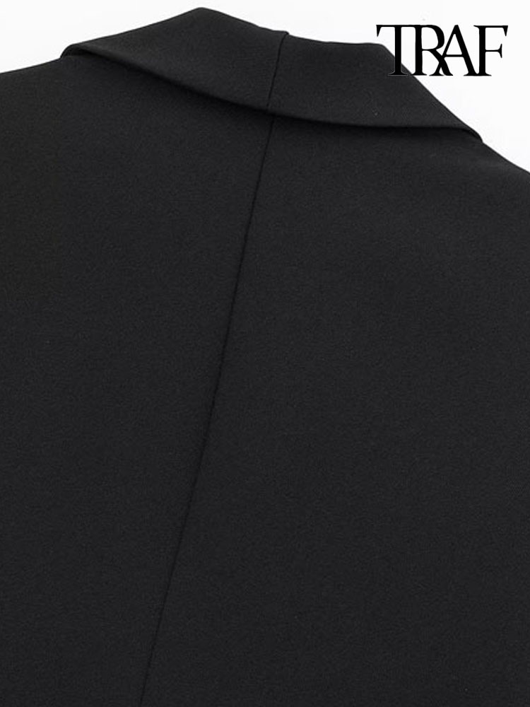 Women's Suits Blazers TRAF Women Fashion With Feathers Front Button Blazer Coat Vintage Long Sleeve Flap Pockets Female Outerwear Chic Vestes 230
