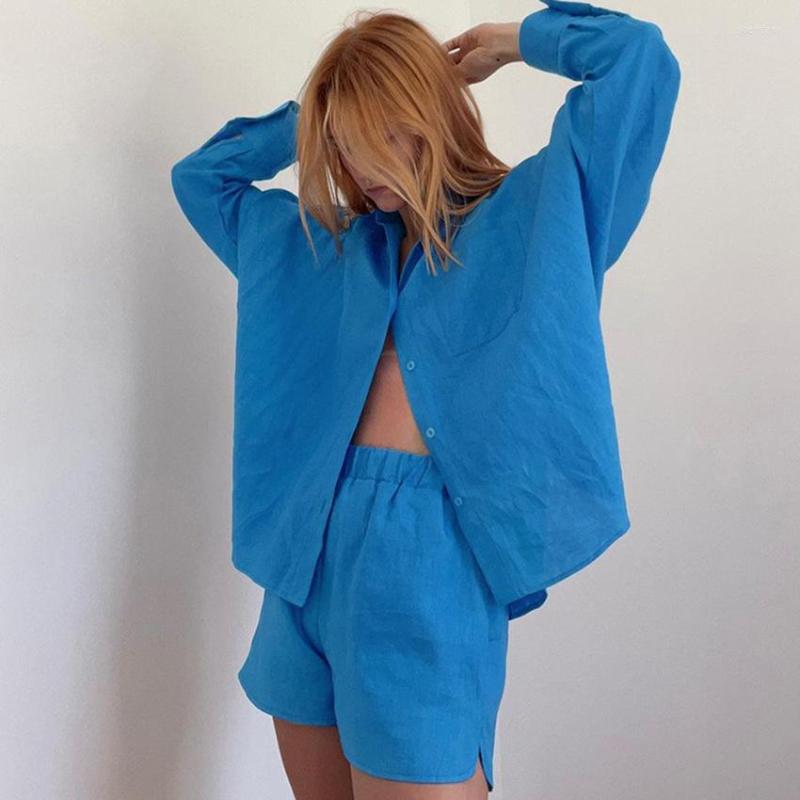 Women' Tracksuits 2023 Fashion Spring Summer Cotton Linen Women Two Piece Shorts Set Female Casual Loose Pocket Long Sleeve Shirt Suit, Blue
Women' Tracksuits 2023 Fashion Spring Summer Cotton Linen Women Two Piece Shorts Set Female Casual Loose Pocket Long Sleeve Shirt Suit, Blue