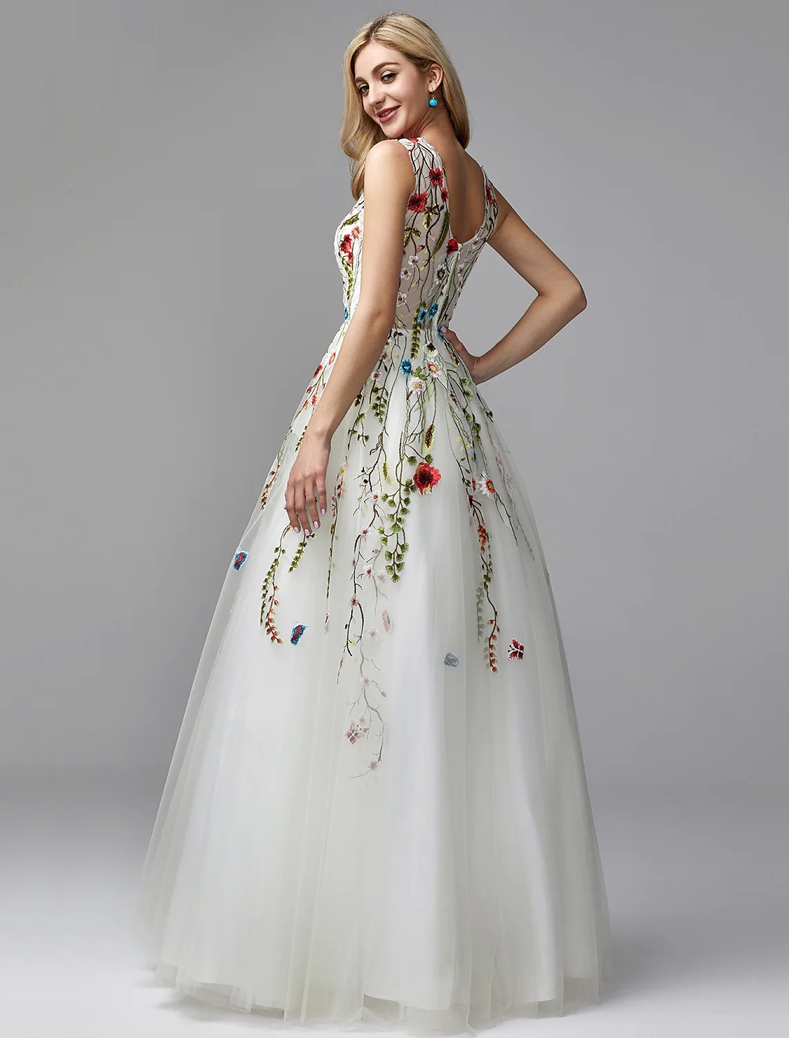 Elegant Engagement Evening Dress Floor Length Sleeveless V Neck Lace Embroidery Women Prom Formal Gown Robe de Soiree 2024 Vestidos