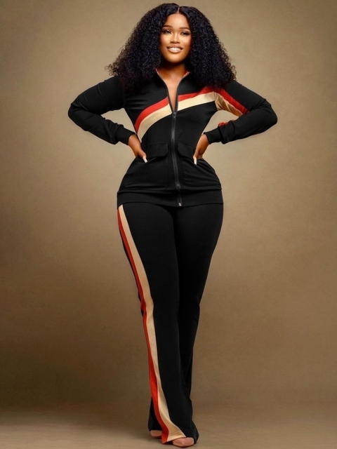 Women's Two Piece Pants Autumn Winter Two Piece Set Women Tracksuit Zipper Stand Collar Jacket Tops Pants Suits Set Fashion Patchwork Two Piece O