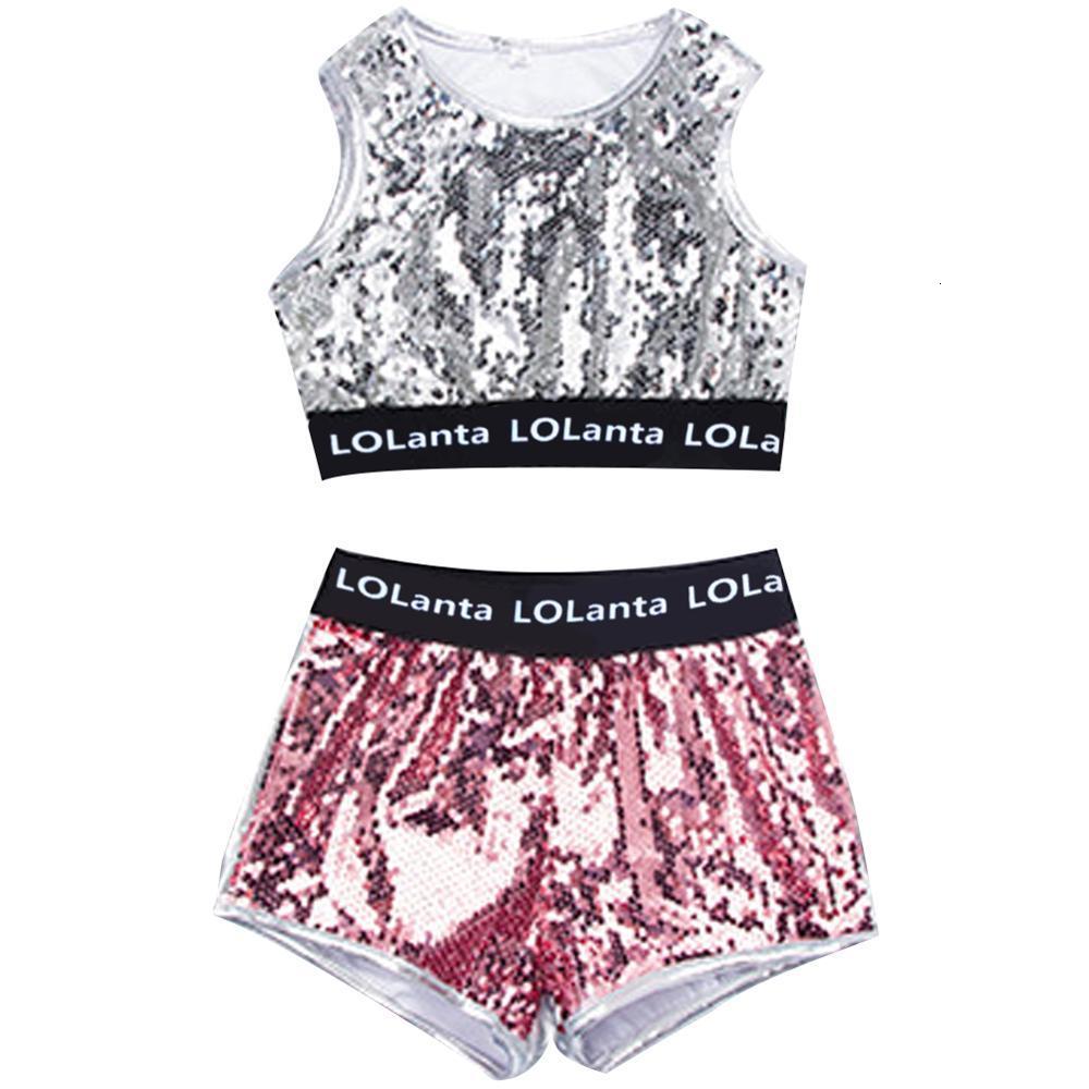 Clothing Sets 4-14 Years Girls Pink Sequin Crop Tops Shorts Jacket Dancewear Costume Hip Hop Modern Jazz Dance Stage Performance Wear 230213