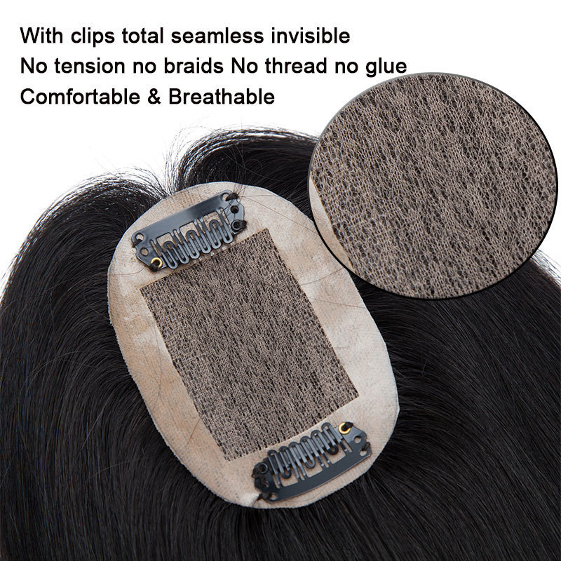 Synthetic s SEGO 6x9cm Real Human Hair Silk Base Women Toppers Natural line Clip In s Top piece Straight 230214