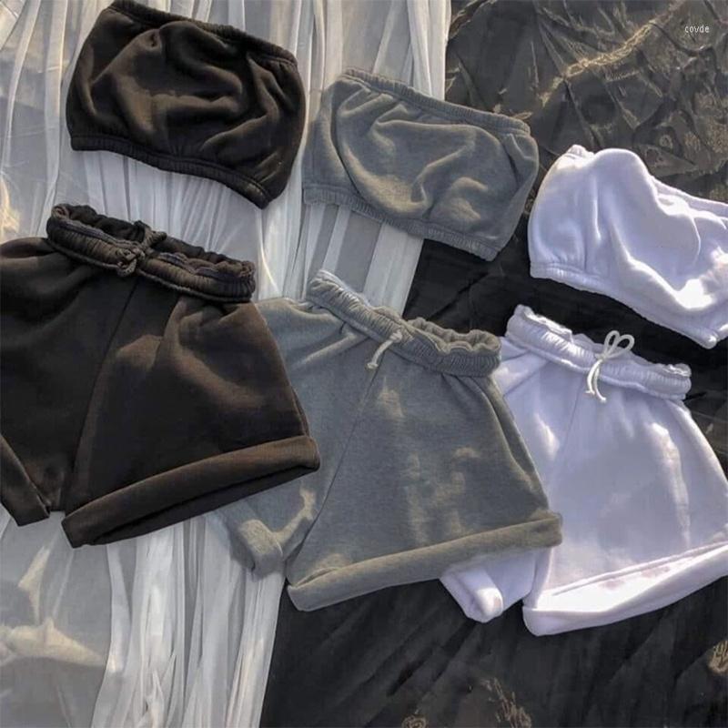 Women's Shorts Women Summer 2 Pieces Romper Outfits Strapless Bandeau Tube Crop Top Drawstring Waist Set Solid Color Tracksuit, Bk
Women's Shorts Women Summer 2 Pieces Romper Outfits Strapless Bandeau Tube Crop Top Drawstring Waist Set Solid Color Tracksuit, Bk