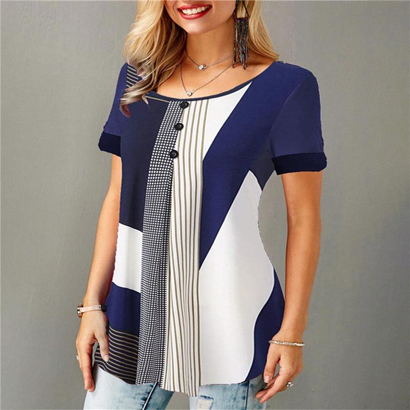 Women' T Shirts Summer Retro Women T-Shirts Ladies' Loose Fashion Tops Round Neck Short Sleeve Top Tees Female Buttoned Printed, Blue and white
Women' T Shirts Summer Retro Women T-Shirts Ladies' Loose Fashion Tops Round Neck Short Sleeve Top Tees Female Buttoned Printed, Blue and white