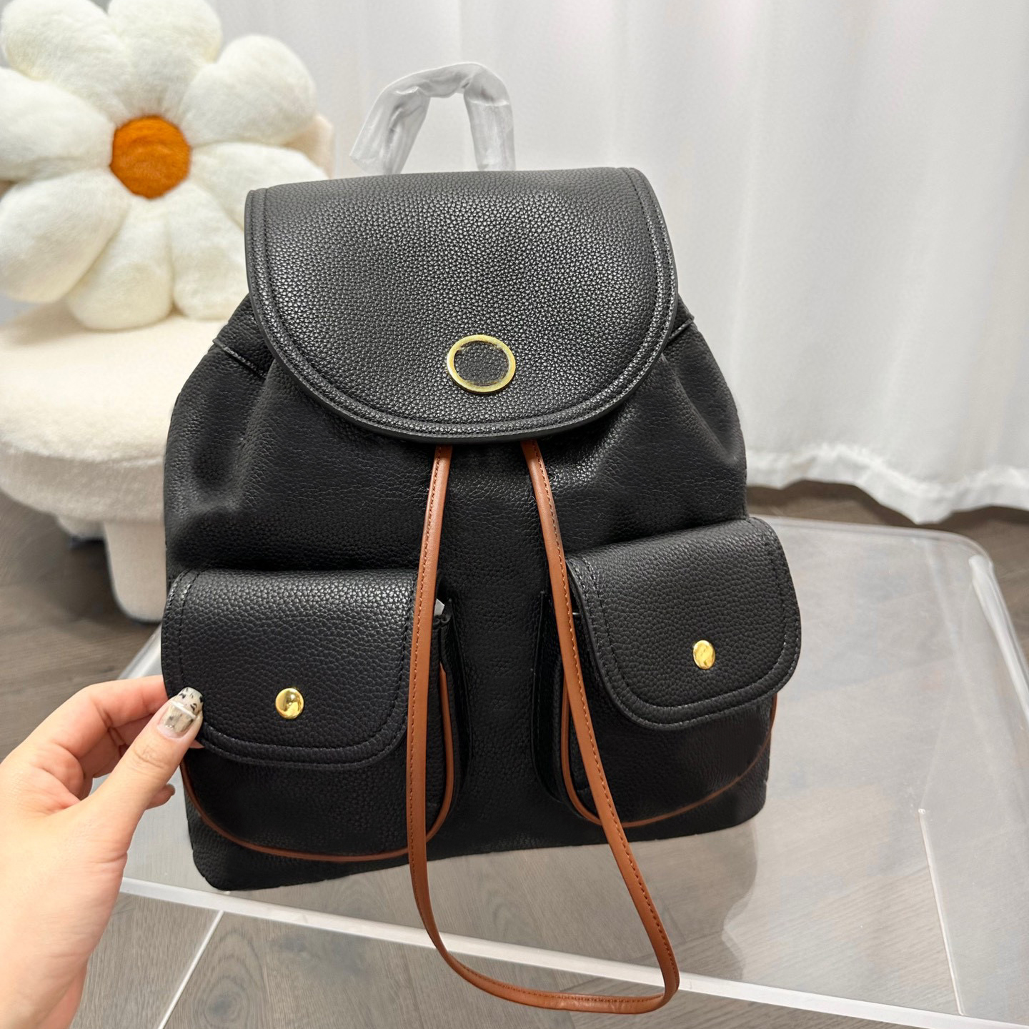 Designer Flower Letter Embossed Women Backpack Drawstring Closed Large Capacity Travel Handbags, Black with brown drawstring
Designer Flower Letter Embossed Women Backpack Drawstring Closed Large Capacity Travel Handbags, Black with brown drawstring