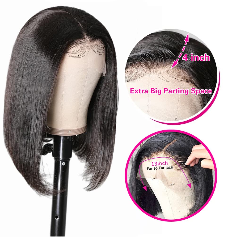 10Inch 13X4 Lace Front Wig Glueless Human Hair Pre Plucked Short Bob Wigs For Black Women 180% Density