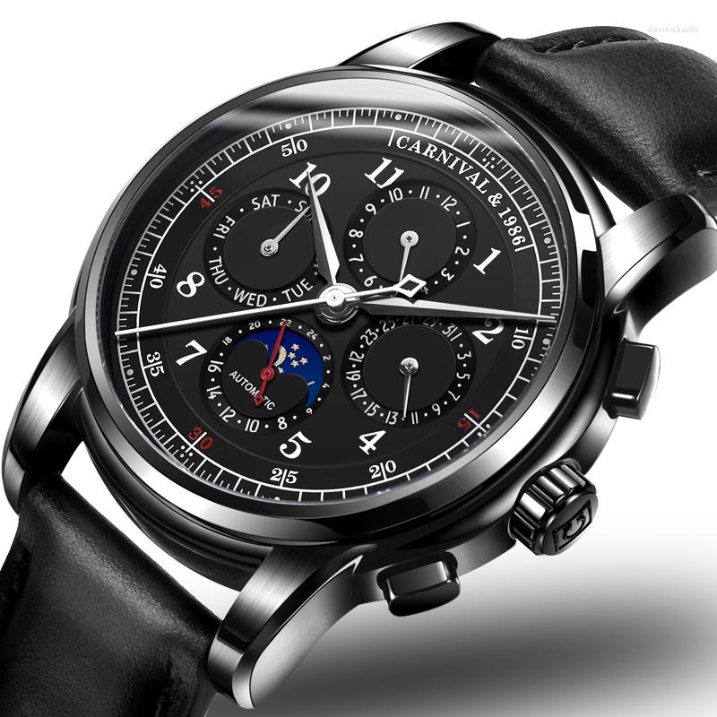 Wristwatches CARNIVAL Watch Men Automatic Mechanical Watches Relogio Masculino Sapphire Moon Phase Mens C-8781, No 1
Wristwatches CARNIVAL Watch Men Automatic Mechanical Watches Relogio Masculino Sapphire Moon Phase Mens C-8781, No 1