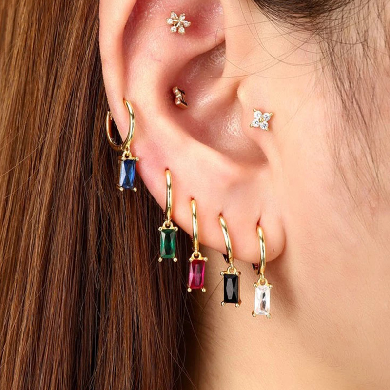 2PC Fashion Stainless Steel Zircon Small Hoop Earrings Korean Pendant Ear Buckle Earring For Women Wedding Jewelry Gift