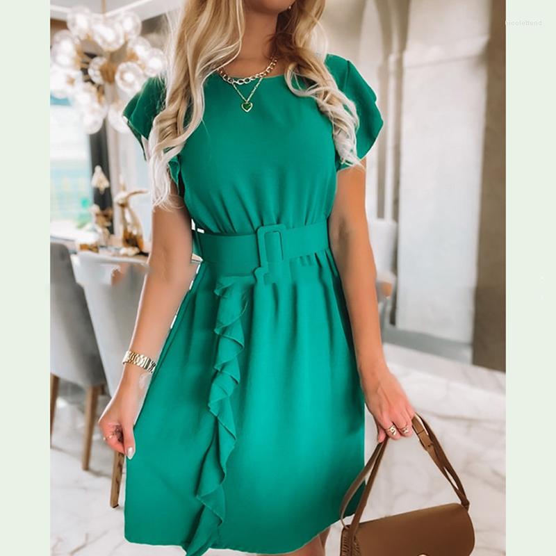 Casual Dresses Women Elegant O Neck Solid Mini Dress Fashion Ruffle Splicing Short Sleeve Summer Belt Waist Loose Lady Pullover, 01 rose
Casual Dresses Women Elegant O Neck Solid Mini Dress Fashion Ruffle Splicing Short Sleeve Summer Belt Waist Loose Lady Pullover, 01 rose