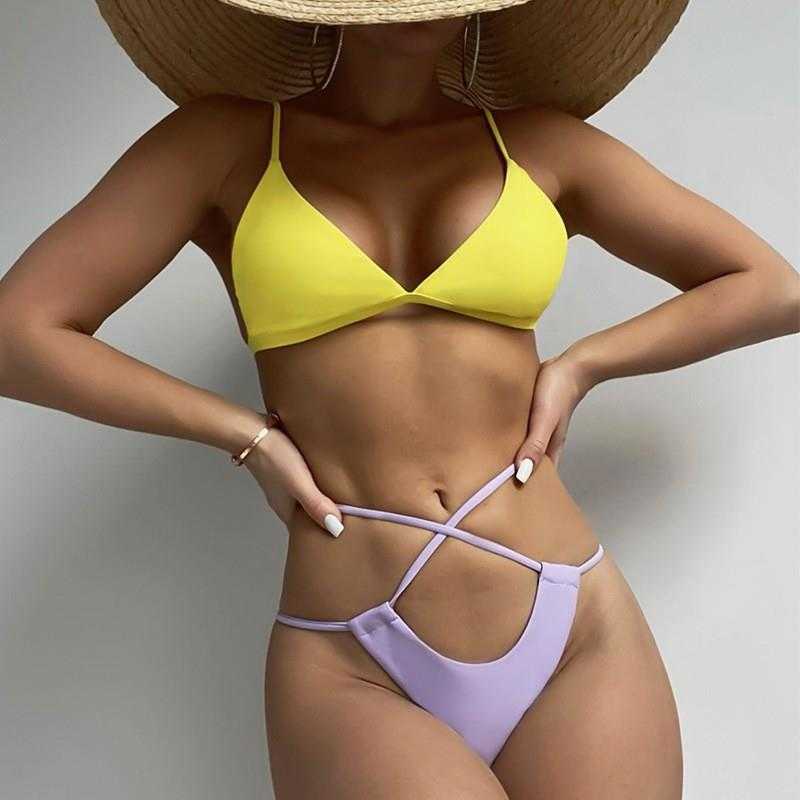Summer Solid Color Bikinis High Waist Triangle Split Two Piece Swimwear Beach, Purple
Summer Solid Color Bikinis High Waist Triangle Split Two Piece Swimwear Beach, Purple