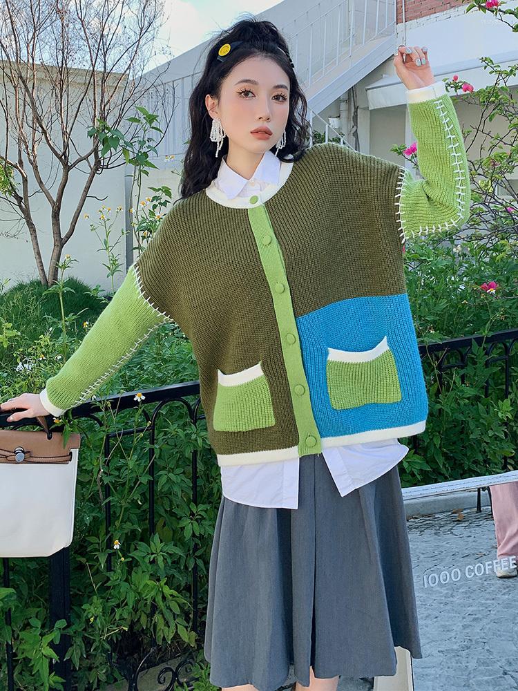 Women' Knits Women' Autumn Winter Contrast Color Stitching Knitting Sweater Single Breasted Chic Loose Clothing Outwear H315, Green
Women' Knits Women' Autumn Winter Contrast Color Stitching Knitting Sweater Single Breasted Chic Loose Clothing Outwear H315, Green