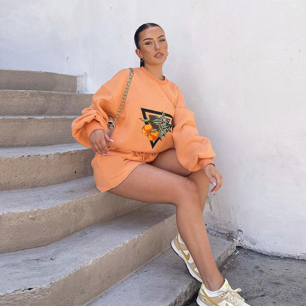 Women's Two Piece Pants Womens Tracksuits 2 Piece Set Summmer Autumn printing loose casual Sweatshirt Sporting Shorts Sweat Outfit Solid Color Se