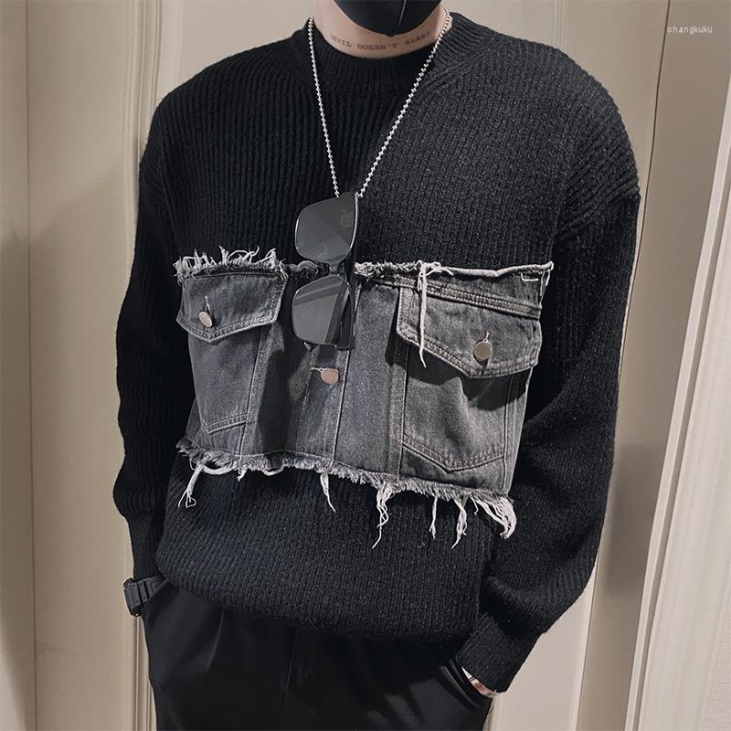 Men's Sweaters Korean Denim Splicing Sweater Men Long Sleeve Casual Knitted Pullovers Autumn Winter Streetwear Social Knitwear Clothing, Black
Men's Sweaters Korean Denim Splicing Sweater Men Long Sleeve Casual Knitted Pullovers Autumn Winter Streetwear Social Knitwear Clothing, Black