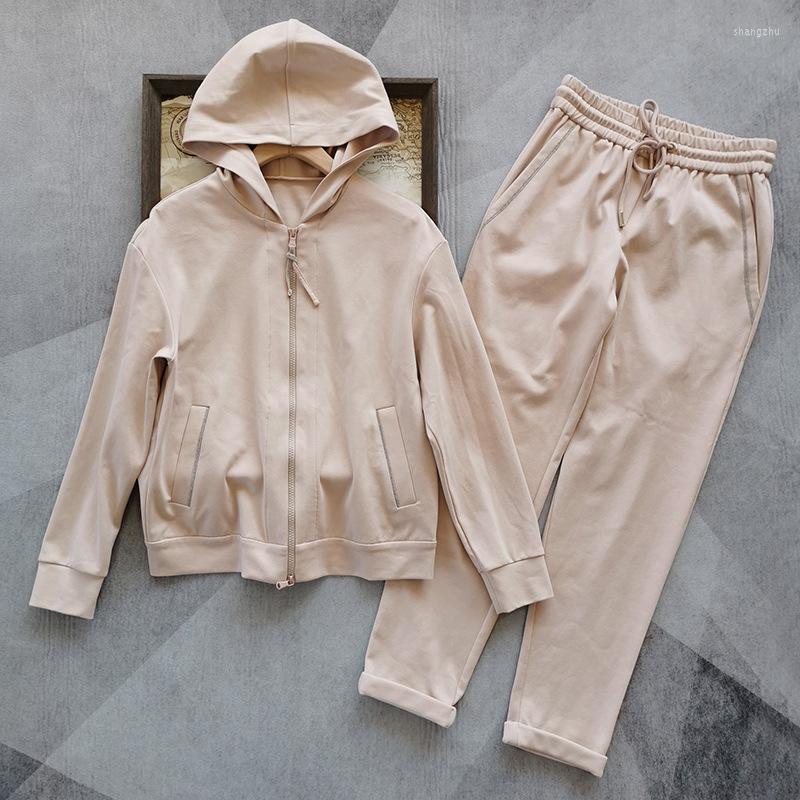 Women' Two Piece Pants Bead-Chain Two-Piece Fashion Suit Women Zipper Hooded Long Sleeve Jacket And Elastic Waist Drawstring Ankle-Length, Apricot
Women' Two Piece Pants Bead-Chain Two-Piece Fashion Suit Women Zipper Hooded Long Sleeve Jacket And Elastic Waist Drawstring Ankle-Length, Apricot