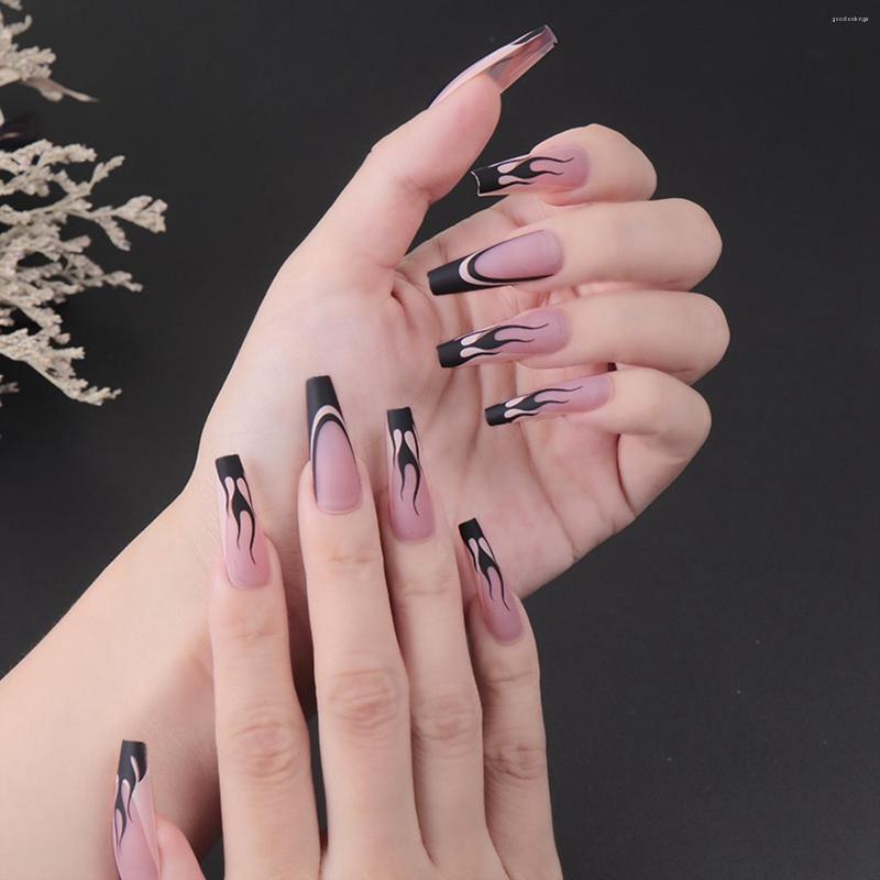False Nails 24Pcs Detachable Long Coffin Black Flame Pattern French Ballerina Fake Full Cover Nail Tips Press On, Only fake nails
False Nails 24Pcs Detachable Long Coffin Black Flame Pattern French Ballerina Fake Full Cover Nail Tips Press On, Only fake nails