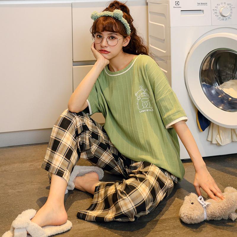 Women's Sleepwear Crew Neck Loose Clothes Pajamas For Women Loungewear Pjs Short Sleeve Plaid Pants Thin Home Can Be Worn Outsid, Yne3251
Women's Sleepwear Crew Neck Loose Clothes Pajamas For Women Loungewear Pjs Short Sleeve Plaid Pants Thin Home Can Be Worn Outsid, Yne3251