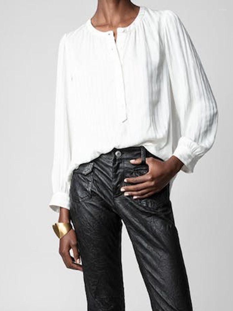 Women' Blouses 2023 Spring And Summer Women Shirt Bright Striped Top Round Neck Half Open Chest White
Women' Blouses 2023 Spring And Summer Women Shirt Bright Striped Top Round Neck Half Open Chest White
