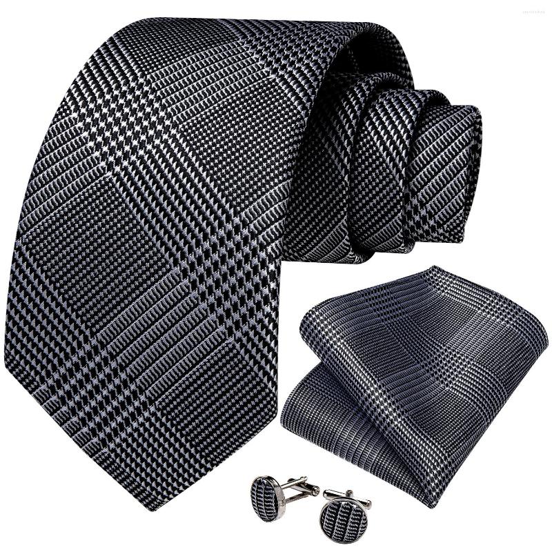 Bow Ties Houndstooth Black Silver Gold Blue Pink Luxury Silk For Men 8cm Business Wedding Neck Tie Set Handkerchief Men's Gift