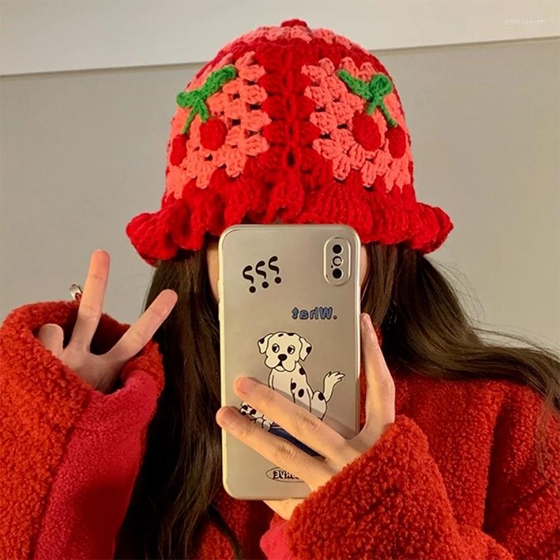 Berets Women'S Red Knitting Wool Fisherman Hat Cherry Pattern Hollow Hiking Beach Outdoor Sweet Style
Berets Women'S Red Knitting Wool Fisherman Hat Cherry Pattern Hollow Hiking Beach Outdoor Sweet Style