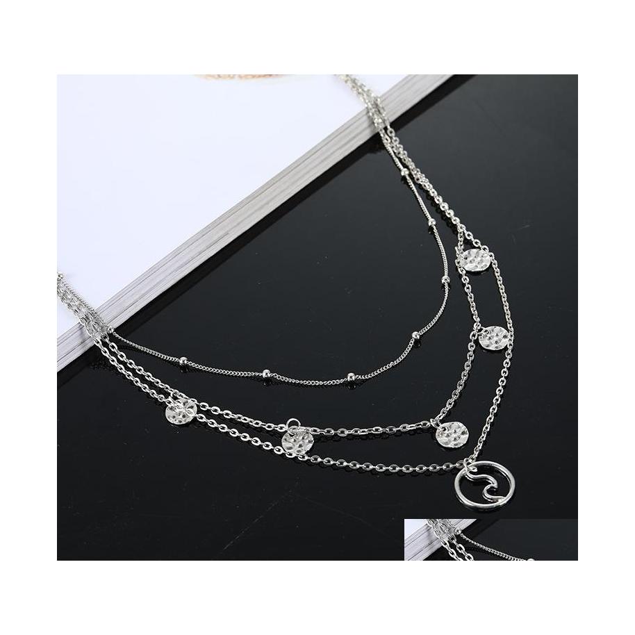 Other Mtilayer Necklaces For Women Wavy Mti Layer Pendant Fashion Jewelry Gift Summer Beach Necklace Drop Delivery Pendants Dho3Q