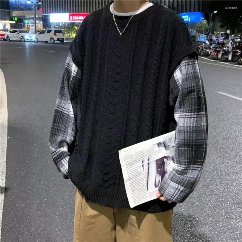 Men's Sweaters Classic Men Sweater Fake Two-piece Breathable Knitted Autumn Solid Color Plaid Patchwork Jumper, Black
Men's Sweaters Classic Men Sweater Fake Two-piece Breathable Knitted Autumn Solid Color Plaid Patchwork Jumper, Black