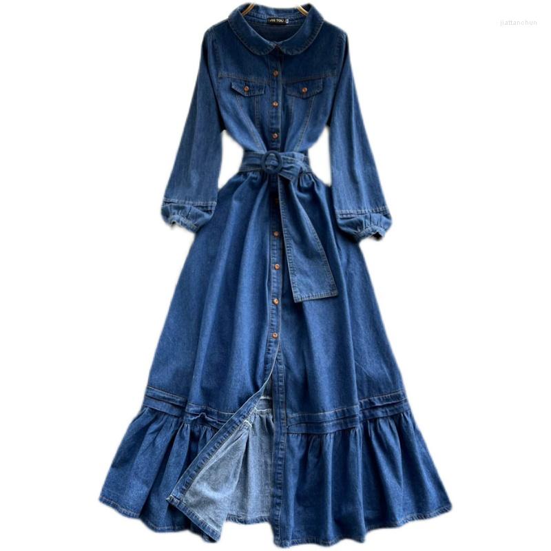 Casual Dresses Spring 2023 Women Vintage Ruffles Denim Long Dress Lapel Sleeve Arrivals Lady Single Breasted Fashion Temperament, Blue
Casual Dresses Spring 2023 Women Vintage Ruffles Denim Long Dress Lapel Sleeve Arrivals Lady Single Breasted Fashion Temperament, Blue