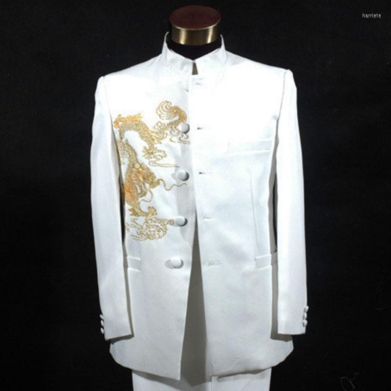 Men' Suits Gold Dragon Embroidery Blazers Suit White And Black Long Sleeve Stage Performance Chinese Tunic Costume, Picture shown
Men' Suits Gold Dragon Embroidery Blazers Suit White And Black Long Sleeve Stage Performance Chinese Tunic Costume, Picture shown