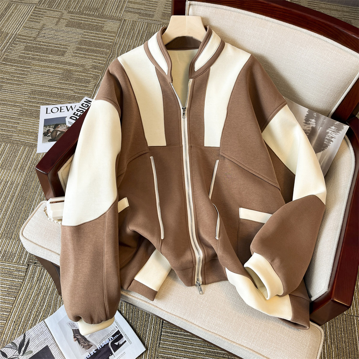 Women's Jackets American Casual Patchwork Coats Women Allmatch Fashion Loose Harajuku Color Block Outwear Zipper Bomber Jacket Streetwear Fall 23