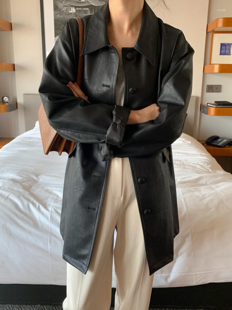 Women's Leather FTLZZ Spring Autumn Faux Jacket Women Fashion Lapel Single Breasted Pu Coat Female Streetwear Loose Long Outwear, Black
Women's Leather FTLZZ Spring Autumn Faux Jacket Women Fashion Lapel Single Breasted Pu Coat Female Streetwear Loose Long Outwear, Black