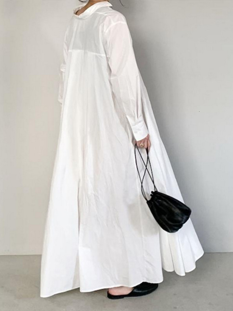 Casual Dresses SpringSummer Commuting Style Long Solid Color Polo Sleeve Loose Shirt Oversized Streetwear Robe 230214