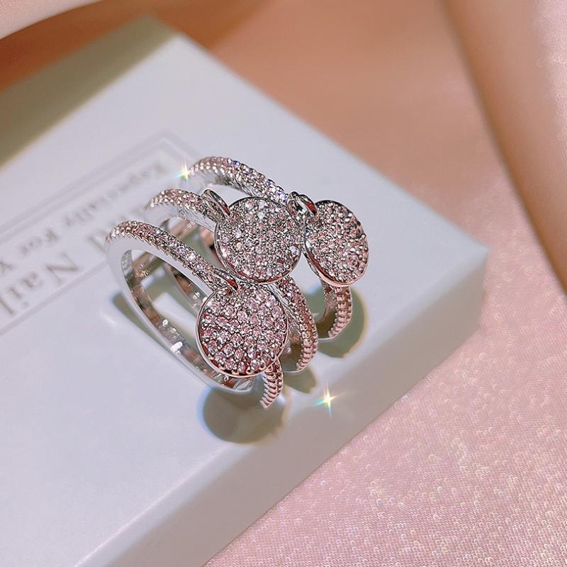 Cluster Rings Shiny 925 Silver Ring For Women Multi-layer Flower Zircon Wedding Bridal Jewelry Party CouplesCluster ClusterCluster