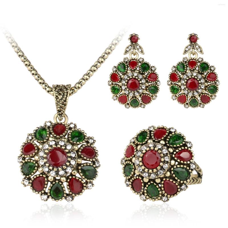 Necklace Earrings Set Mixed Metal 3Pcs Ethnic Bride Crystal Flower Antique Gold Color Beaded Choker, Picture shown
Necklace Earrings Set Mixed Metal 3Pcs Ethnic Bride Crystal Flower Antique Gold Color Beaded Choker, Picture shown
