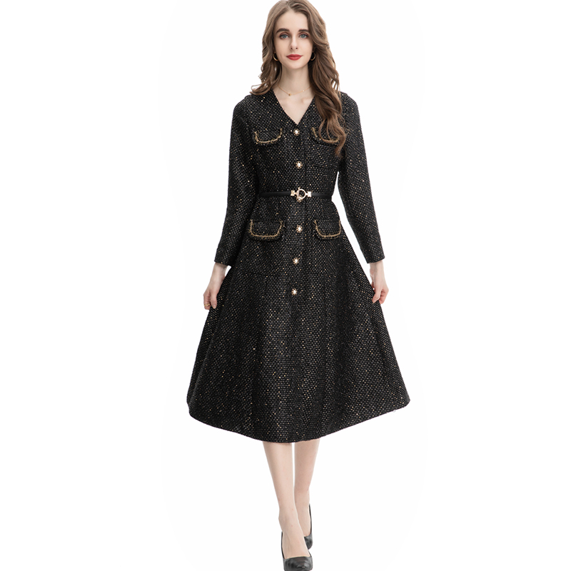 Women' Runway Trench Coats Notched Collar Long Sleeves Beaded Outerwears with Belt, Black
Women' Runway Trench Coats Notched Collar Long Sleeves Beaded Outerwears with Belt, Black