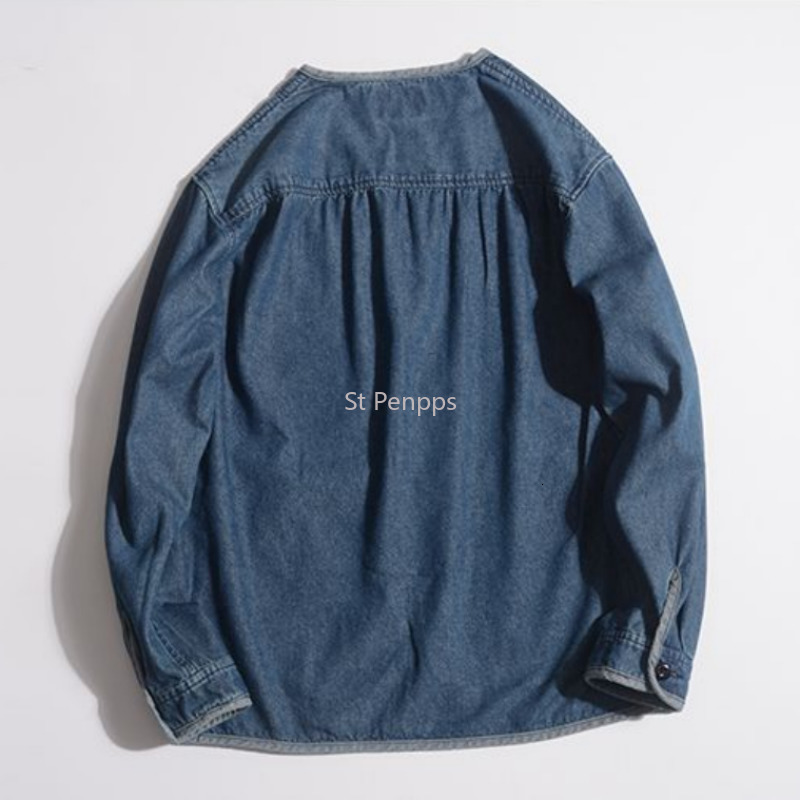 Men's Jackets Retro Washed Denim Cardigan Casual Loose Cotton VNeck Big Pocket JapaneseStyle Tooling for Men 230213