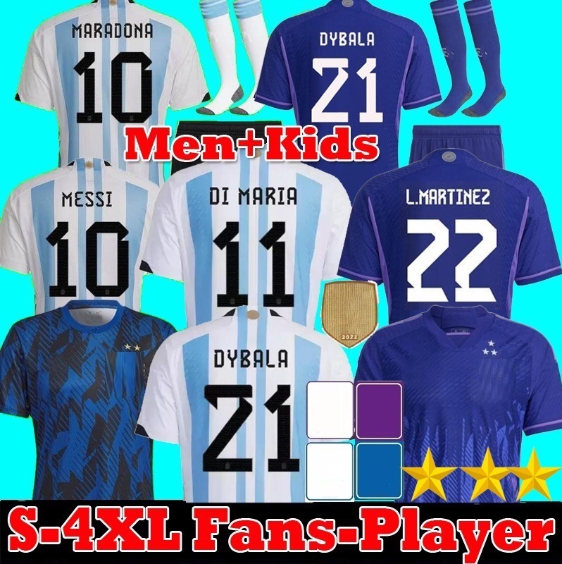 3 stars Argentina soccer Jersey football shirt 2022 DYBALA DE PAUL MARADONA DI MARIA L.MARTINEZ 22 23 fans player version Men Kids kit sets uniforms socks, 2022 away player +patch 
3 stars Argentina soccer Jersey football shirt 2022 DYBALA DE PAUL MARADONA DI MARIA L.MARTINEZ 22 23 fans player version Men Kids kit sets uniforms socks, 2022 away player +patch