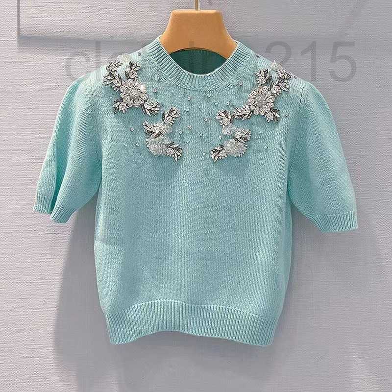 Women' Knits & Tees Designer Short-sleeve knitwear heavy work high-grade feeling diamond inlaid sweater French famous lady gold versatile top autumn new style HPT7, Cyan
Women' Knits & Tees Designer Short-sleeve knitwear heavy work high-grade feeling diamond inlaid sweater French famous lady gold versatile top autumn new style HPT7, Cyan