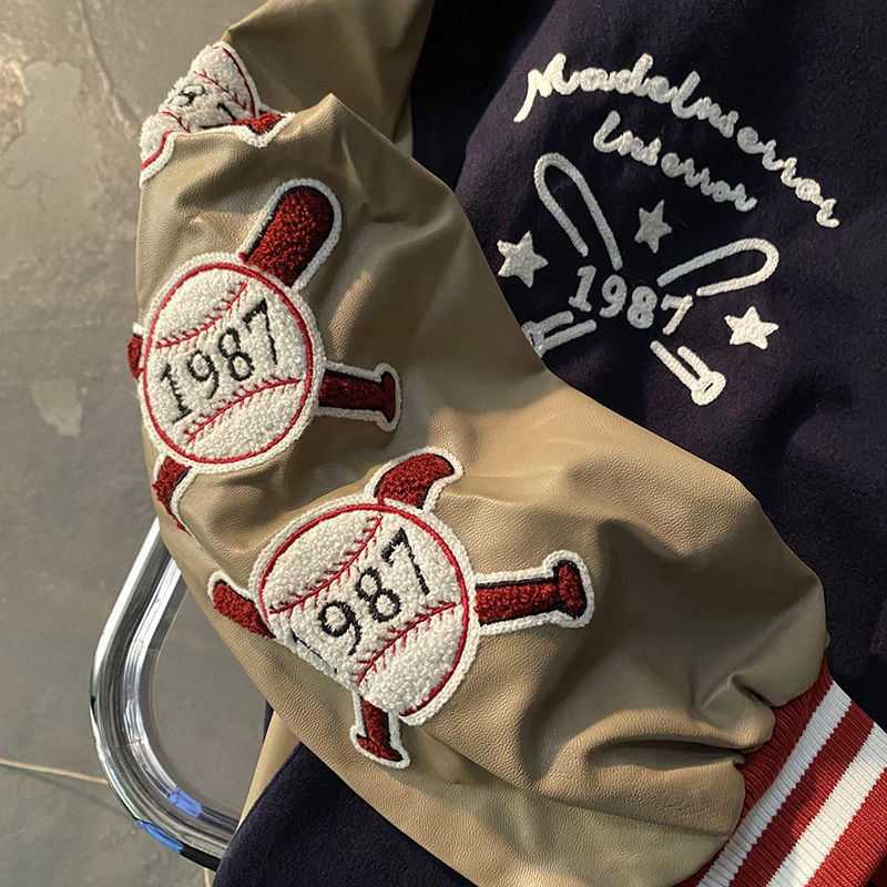 Mens Jackets American Retro Bear Embroidered Coats Y2K Street Hip Hop Trend Baseball Uniform Couple Casual Wild Jacket 230214
