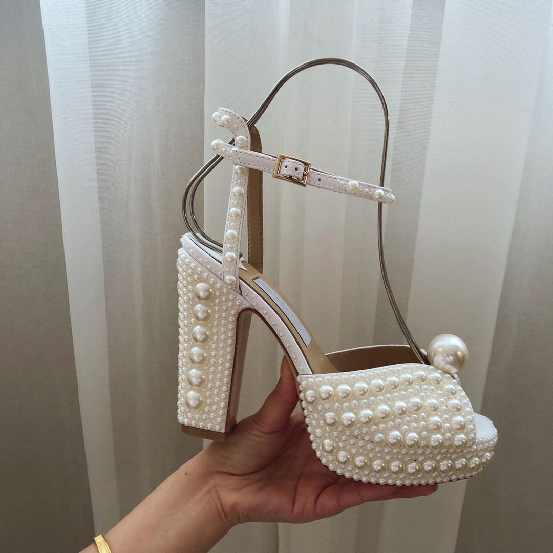 Designer Pearl Fish Mouth Sandals waterproof table High Heels 11.5 cm beautiful and elegant wedding shoes party shoes, White
Designer Pearl Fish Mouth Sandals waterproof table High Heels 11.5 cm beautiful and elegant wedding shoes party shoes, White