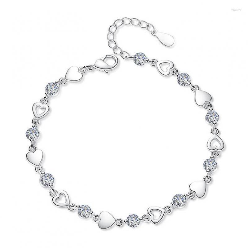 Charm Bracelets Korean Zircon Heart Bracelet Silver Plated Charms Women Crystal Bangles Jewelry Femme Bileklik 1Z40C1
Charm Bracelets Korean Zircon Heart Bracelet Silver Plated Charms Women Crystal Bangles Jewelry Femme Bileklik 1Z40C1