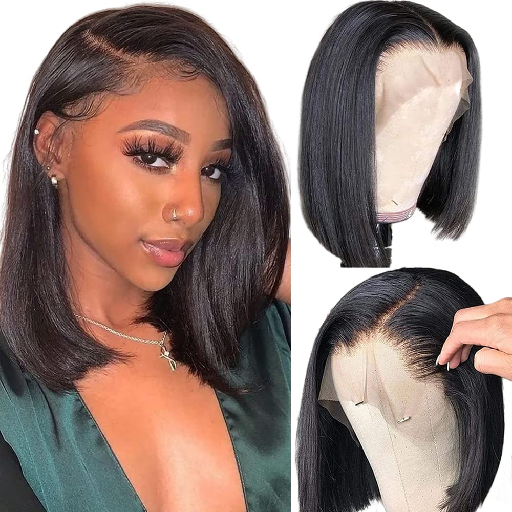 10Inch 13X4 Lace Front Wig Glueless Human Hair Pre Plucked Short Bob Wigs For Black Women 180% Density