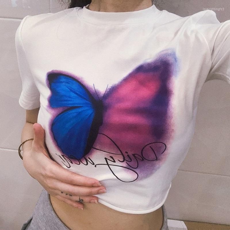 Women' T Shirts European And American Printing Short-sleeved Short Top Self-cultivation Sweet Street Harajuku Round Neck Butterfly Letter, White
Women' T Shirts European And American Printing Short-sleeved Short Top Self-cultivation Sweet Street Harajuku Round Neck Butterfly Letter, White