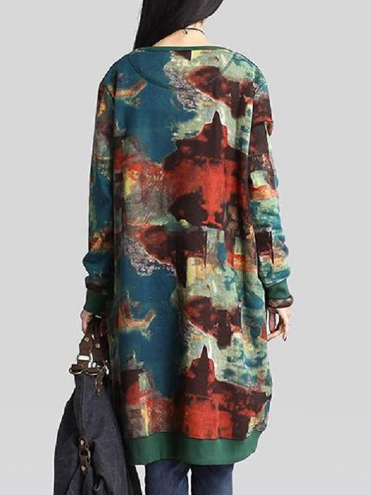 Casual Dresses Autumn Winter Women Dress Oversized ONeck Thick Velvet Outwear Graffiti Print Woolen Hoodies Plush Midi 230214