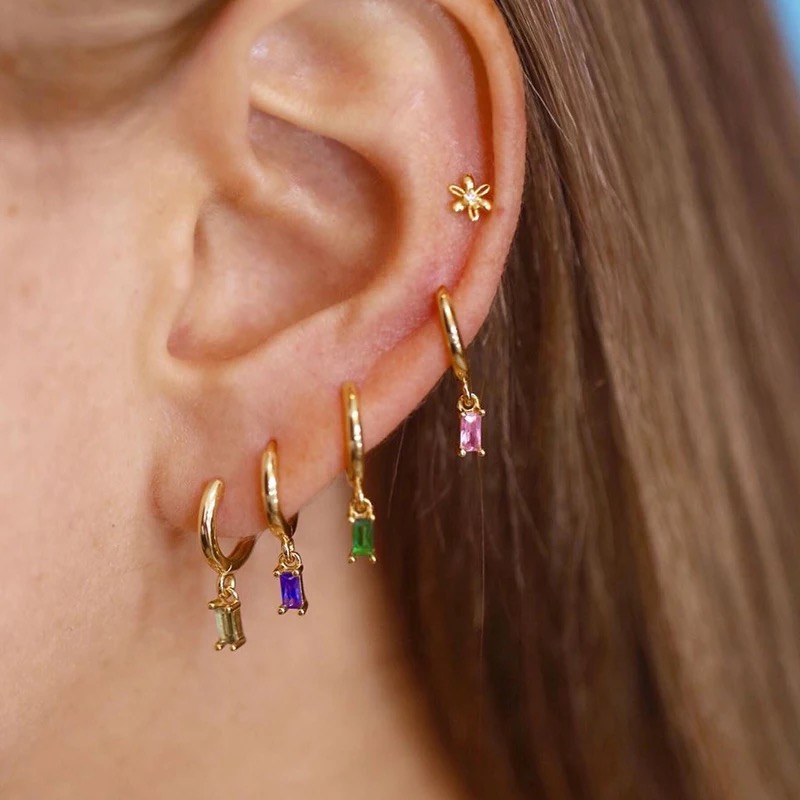 2PC Fashion Stainless Steel Zircon Small Hoop Earrings Korean Pendant Ear Buckle Earring For Women Wedding Jewelry Gift